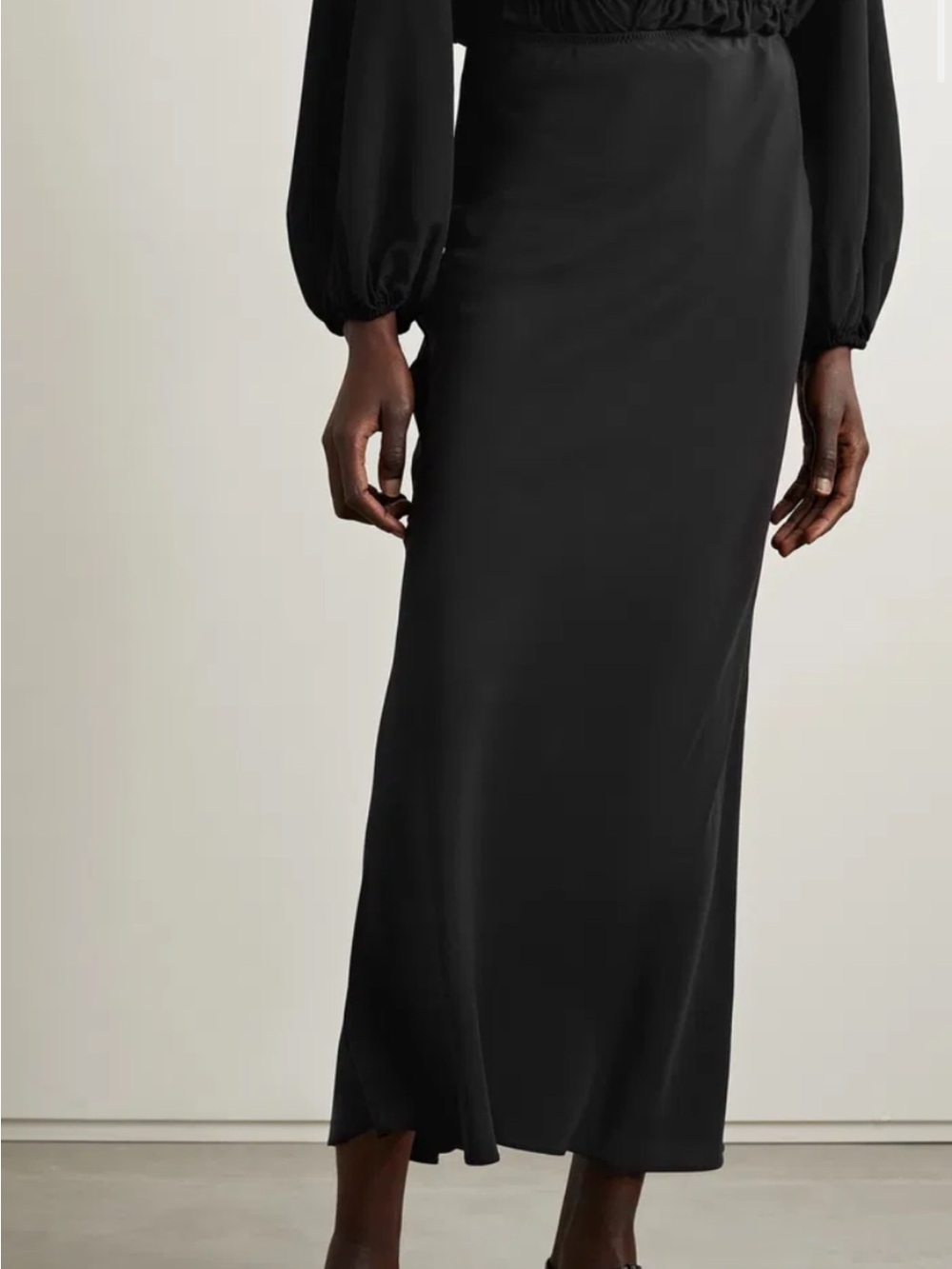 MATTEAU Black Silk Midi Skirt, size 4